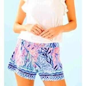 Lilly Pulitzer Katia Shorts Blue Pink Size L Kaleidoscope Coral Print Tropical